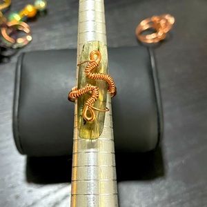 One of a kind copper wrapped labradorite crystal size 6 ring